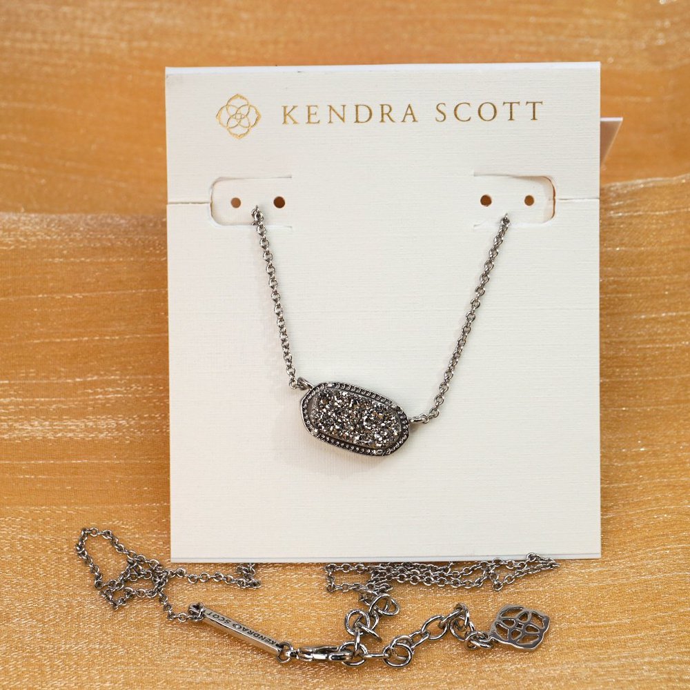 Kendra Scott Elisa Silver Pendant Necklace in Platinum Drusy + Dust Bag